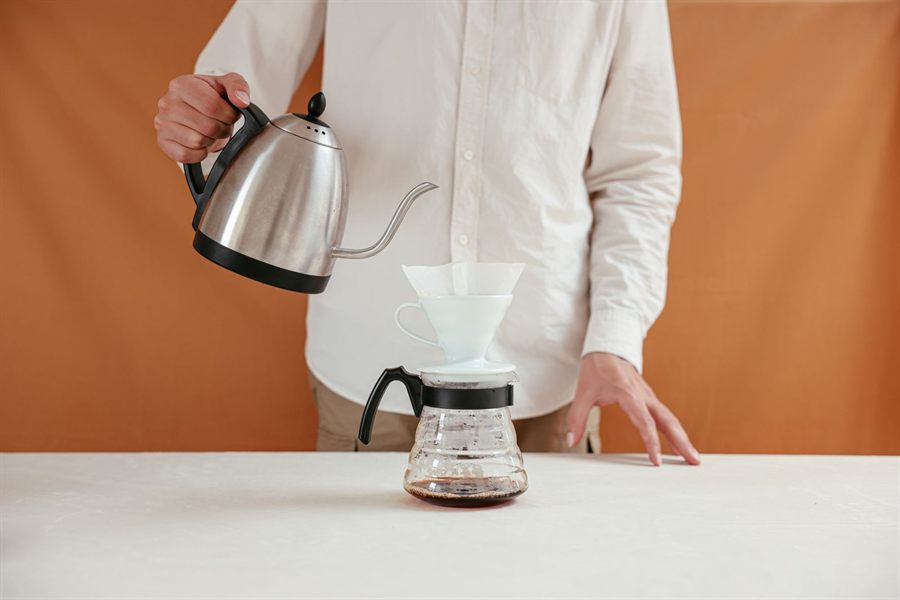 Pouring water into a pour-over dripper